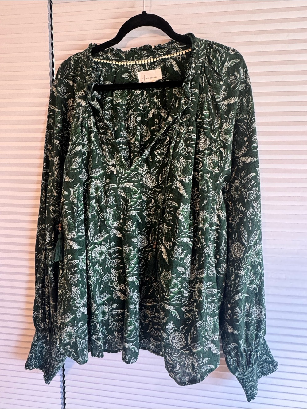 Anthropologie Green Floral Peasant Tunic